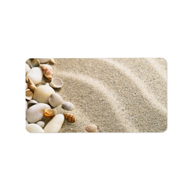 Etiqueta Areia Com Conchas E Pedras. Composição de praia (Frente)