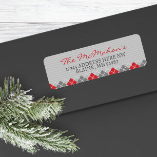 Etiqueta Argyle Red & Cinza Holiday Return Address Labs
