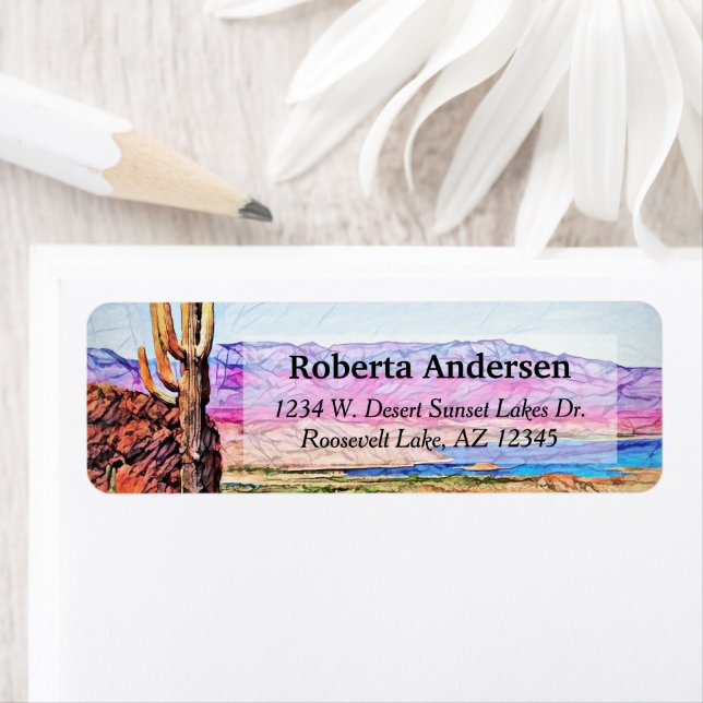 Etiqueta Arizona Azul do Lago Saguaro Cactus (Insitu)