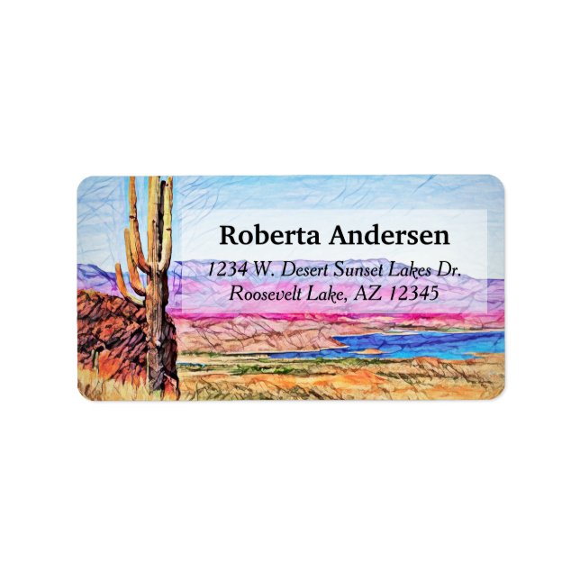 Etiqueta Arizona Azul do Lago Saguaro Cactus (Frente)