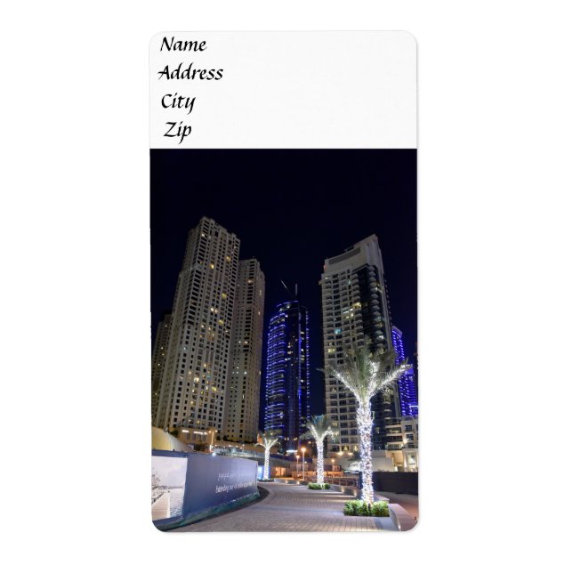 Etiqueta Arquitetura de Dubai à noite (Frente)