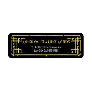 Etiqueta Art Deco Casamento Elegante Dourado Endereço de R