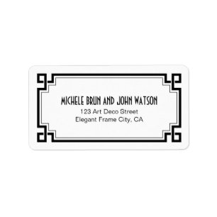 Etiqueta Art Deco Elegante Black Frame White Return Endereç