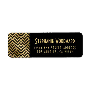 Etiqueta Art Deco Endereço Geométrico Dourado Black Return