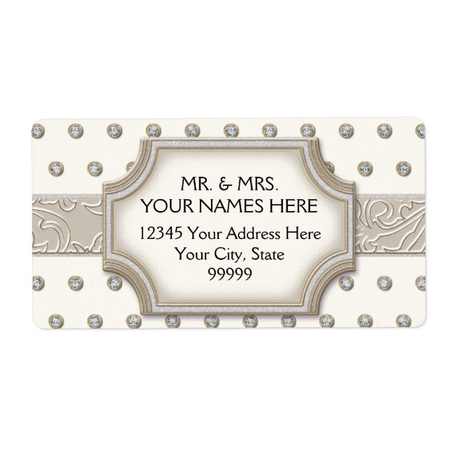 Etiqueta Art Deco Frame Champagne Prata Jewel Pontos (Frente)