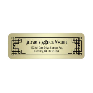 Etiqueta Art Deco Return Address Champagne Dourado Gatsby G