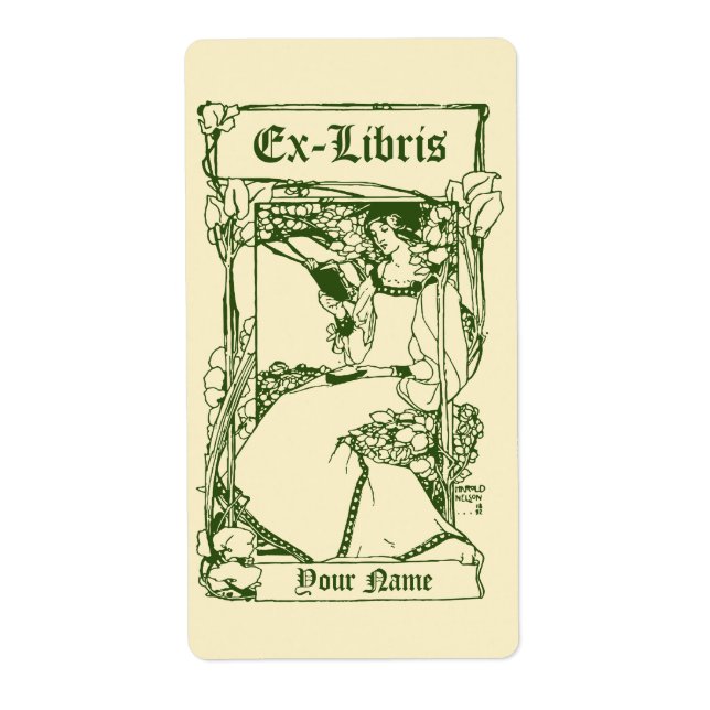 Etiqueta Art Nouveau Era Victoriana Ex Libris Lady Modelo (Frente)