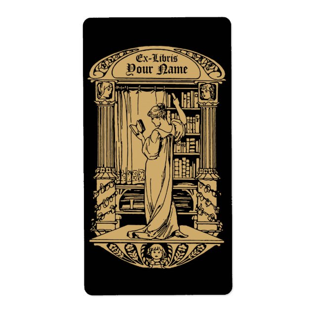 Etiqueta Art Nouveau Ex Libris Girl & Books Template (Frente)