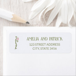 Etiqueta Art Nouveau Floral Green and Pink Wedding