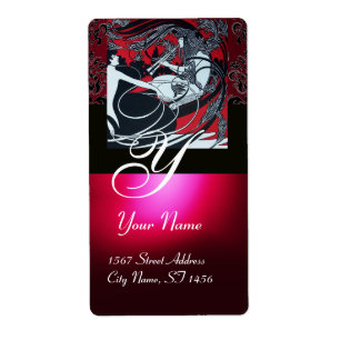 Etiqueta ART NOUVEAU RED BLACK DOURADO MONOGRAMA, rubi