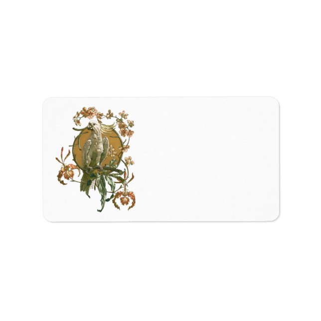 Etiqueta Arte Antiga Moderna, Papagaio, Flores de Orquídea (Frente)