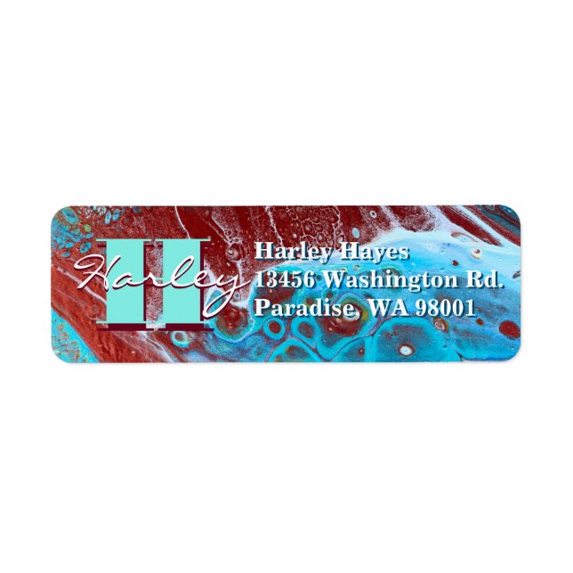 Etiqueta Arte de Fluxo Acrílico de Cobre e Teal (Frente)