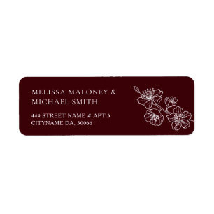 Etiqueta Arte de Linha Floral Burgundy Intenso