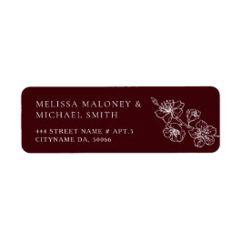 Etiqueta Arte de Linha Floral Burgundy Profundo 