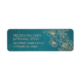 Etiqueta Arte de Linha Floral em Rose Gold Casamento em Azu
