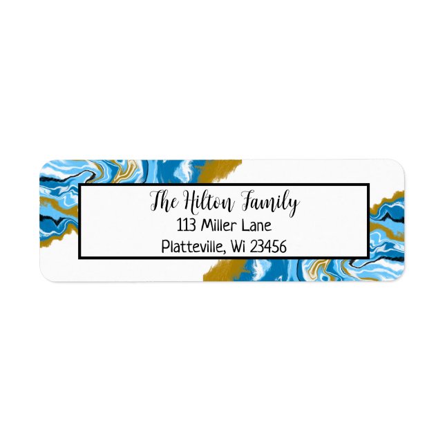 Etiqueta Arte Fluida Marble Azul e Dourada (Frente)