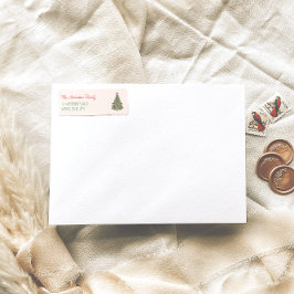 Etiqueta Árvore de Arco de Natal Verde Vermelha com Aquarel