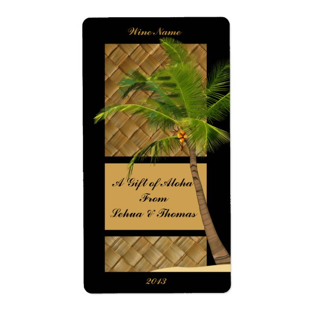Etiqueta Árvore de Coco Aloha Rótulo de Artesanato de Vinho (Frente)