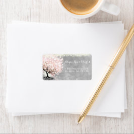 Etiqueta Árvore de Folha de Coração Rosa-Pálida na Aquarela