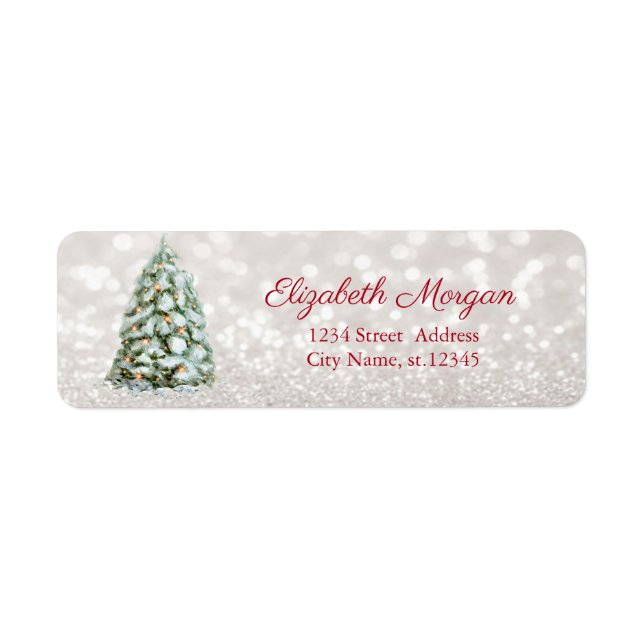 Etiqueta Árvore de Natal aquarela Chic, Bokeh (Frente)