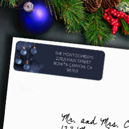 Etiqueta Árvore de Natal Azul e Endereço de Devolução de En