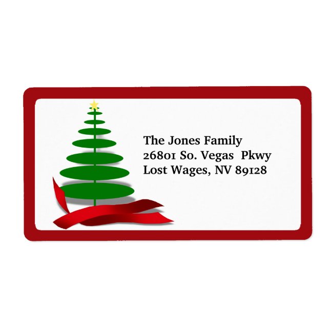 Etiqueta Árvore de Natal com Faixa Vermelha (Frente)