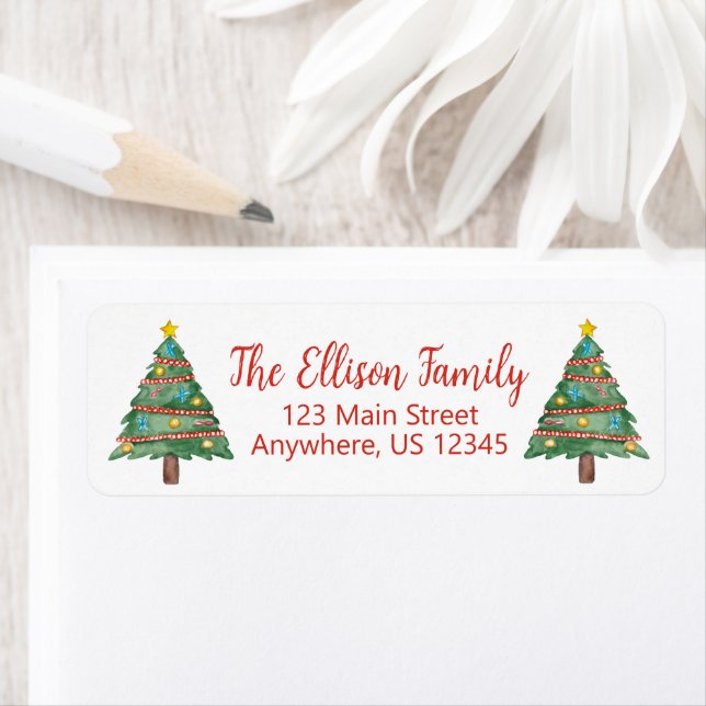 Etiqueta Árvore de Natal de Aquarela (Insitu)