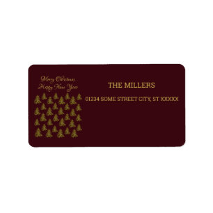 Etiqueta Árvore de Natal de ouro cintilante no Natal vermel