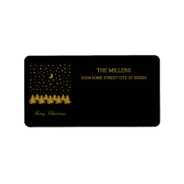 Etiqueta Árvore de Natal de ouro faísca, lua, estrelas em p