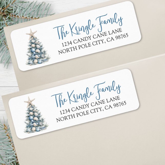 Etiqueta Árvore de Natal de Praia Endereço de Devolução (Beach Christmas Tree Return Address label)