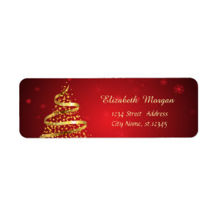 Etiqueta Árvore de Natal Dourada Elegante, Vermelho