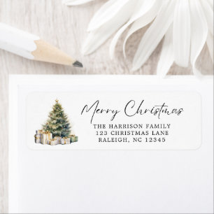 Etiqueta Árvore de Natal Moderna e Elegante em Aquarela
