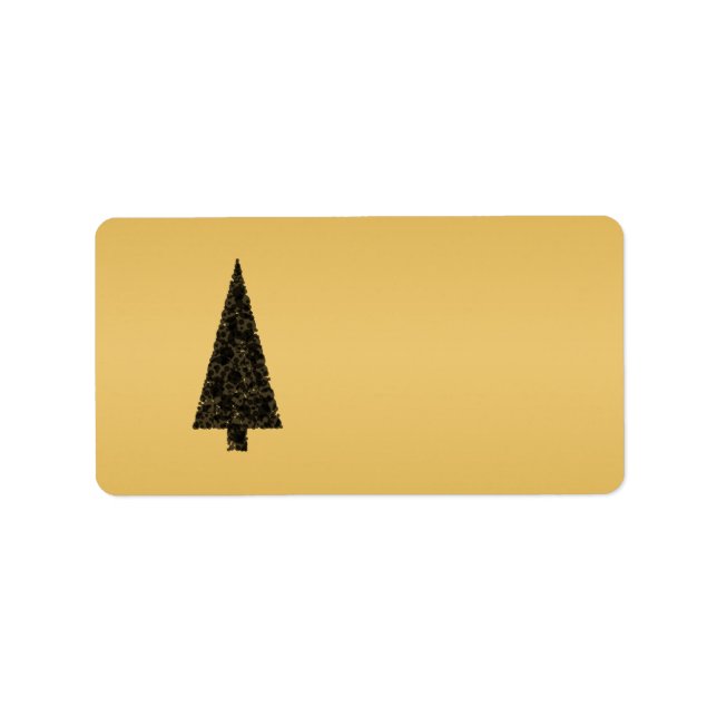 Etiqueta Árvore de Natal na moda. Preto e Dourado. (Frente)