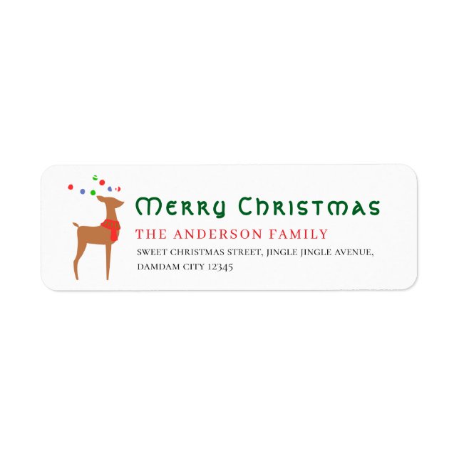Etiqueta Árvore de Natal & Rena Endereço de Devolução Simpl (Frente)