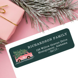 Etiqueta Árvore de Natal Rosa Vintage Van Monograma Verde