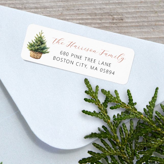 Etiqueta Árvore de Natal Rústica em Cesta Endereço (Rustic Christmas Tree In Basket Address Label)
