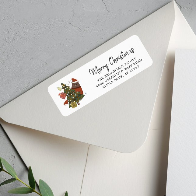 Etiqueta Árvore de Urso Natal Moderno Endereço de Devolução (Christmas We Have Moved Moving Announcement Return Address Label)