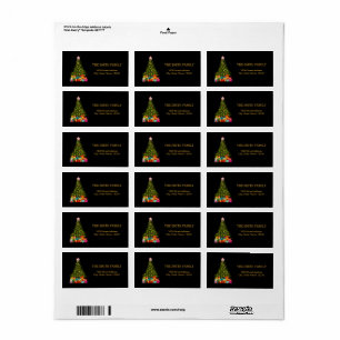 Etiqueta Árvore Dourada de Natal com fundo preto