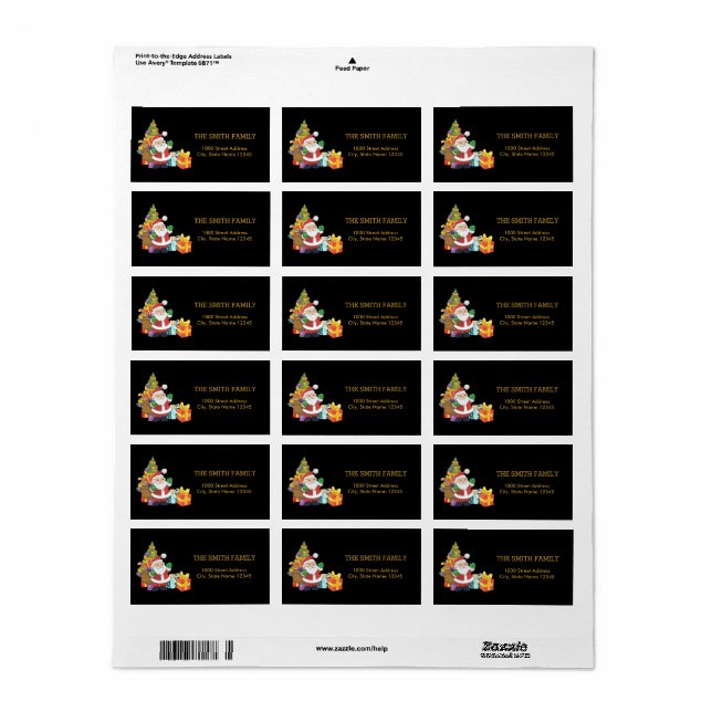 Etiqueta Árvore Dourada de Natal com fundo preto (Toda a folha)