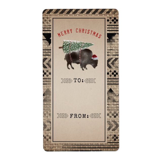 Etiqueta Árvore Feliz De Natal Buffalo Burlap Para Dar (Frente)