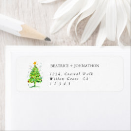 Etiqueta Árvore Natal Festiva Aquarela