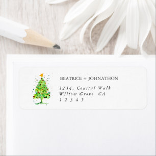 Etiqueta Árvore Natal Festiva Aquarela