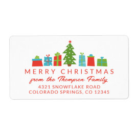 Etiqueta Árvore Whimsical e presentes feliz Natal
