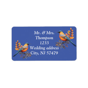 Etiqueta Árvores altas, Folhas de outono e Aves Azuis.