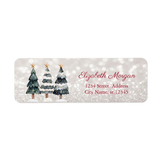 Etiqueta Árvores de Natal em Aquarela Chic, Bokeh  (Frente)