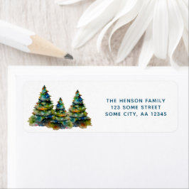 Etiqueta Árvores de Natal em Aquarela Endereço de Devolução