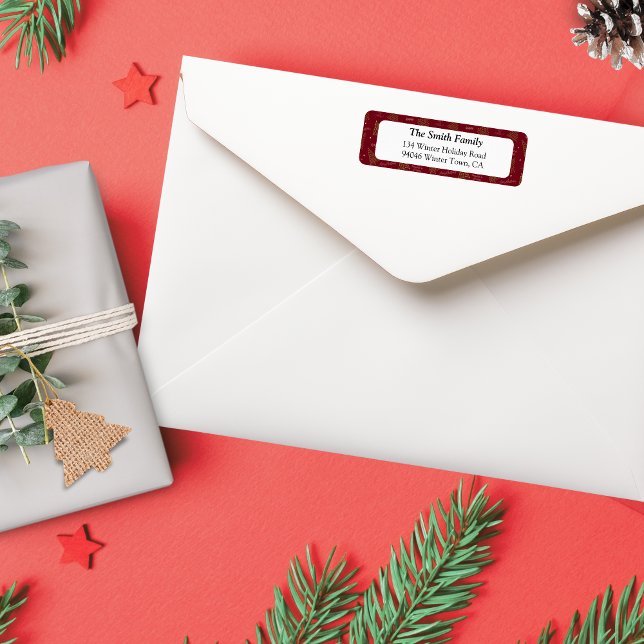 Etiqueta Árvores de Natal Modernas com Saudações Vermelhas  (Modern Lineart Christmas Trees with Christmas Greetings like "hohoho" and "merry christmas"  in red)