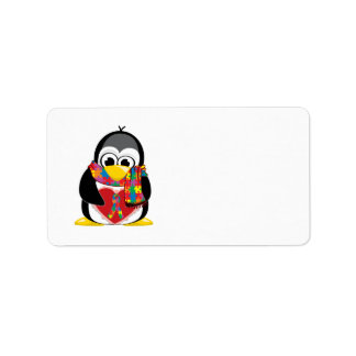 Etiqueta Autism Ribbon Penguin Scarf