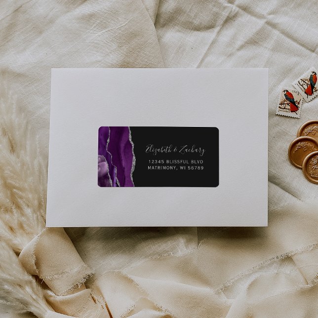 Etiqueta Autoendereço RSVP de Casamento Escuro de Prata Rox (Criador carregado)