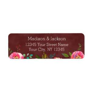 Etiqueta Autumn Burgundy - Endereço de Devolução Floral